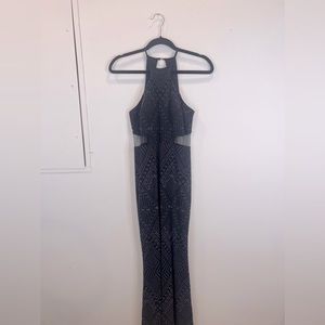 Dear Moon Floor Length Evening Gown with Mesh Cutouts